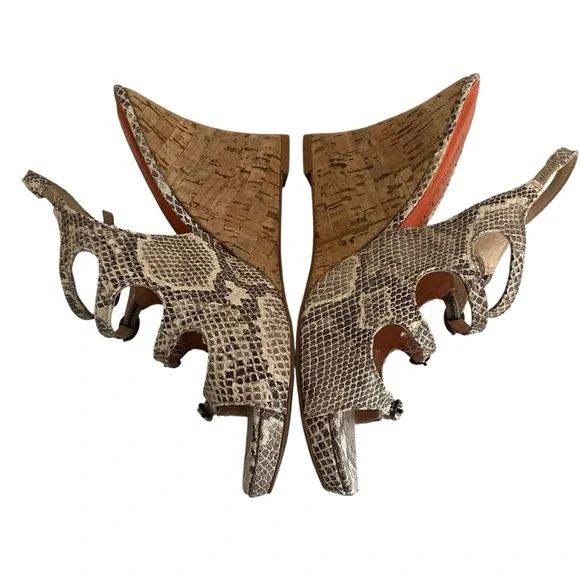 Diego di Lucca Collection "Collezioni" Brown Leather Snakeskin Wedge Sandals 6.5 - Picture 4 of 9